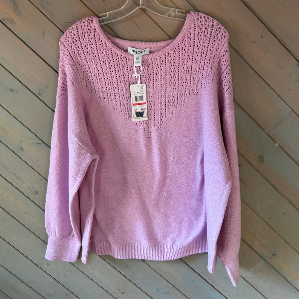 Nine‎ West Jeans Pointelle Sweater Winsome Orchid Purple XXL New 290941